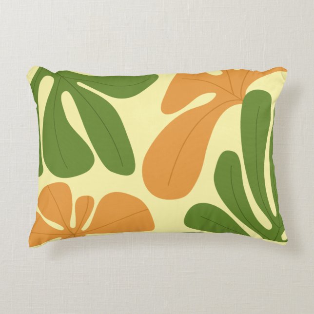 Grün & Orange Moderne Abstrakte Blumenmuster Dekokissen (Vorderseite)