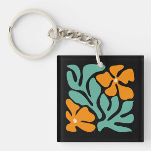 Grün & Orange Moderne Abstrakte Blumenmuster Schlüsselanhänger