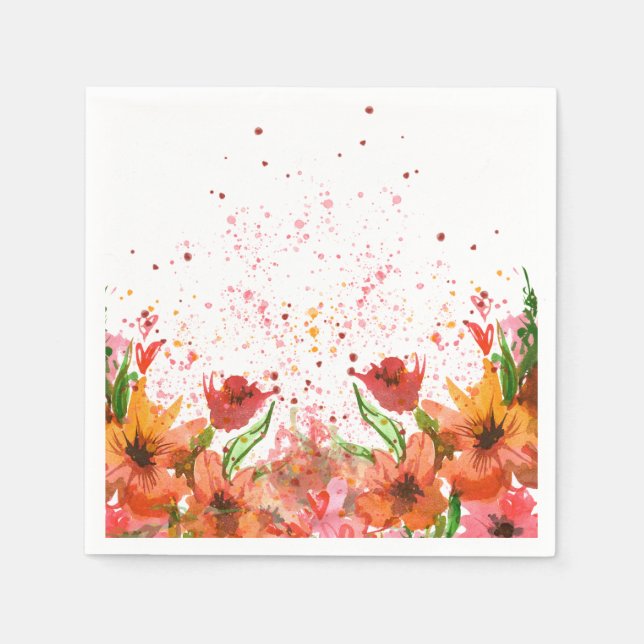 Grün & Orange Moderne Abstrakte Blumenmuster Serviette (Vorderseite)