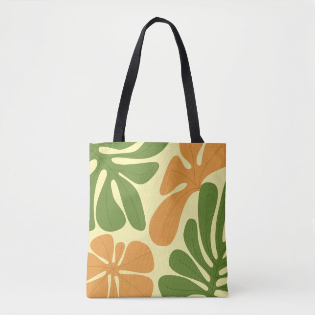 Grün & Orange Moderne Abstrakte Blumenmuster Tasche (Vorderseite)