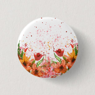 Grün & Orange Modernes abstraktes Floraldesign Button