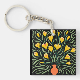 Grün & Orange Modernes abstraktes Floraldesign Schlüsselanhänger