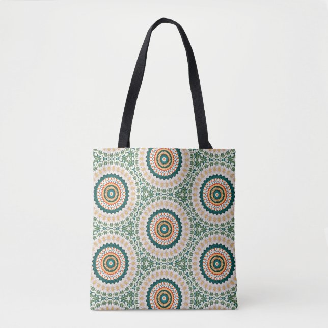 Grün Orange Und Blau Boho Chic Kreis Muster Tasche (Vorderseite)