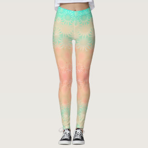 Grün, Pfirsich, Melon und Korallengeometrie Leggings