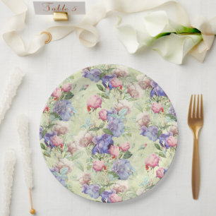 Grün Pink Aquarell Blumen Vintage Pappteller