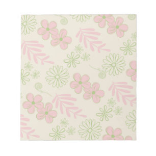 Grün Pink Beige Retro Y2K 70er Blumenmuster Notizblock