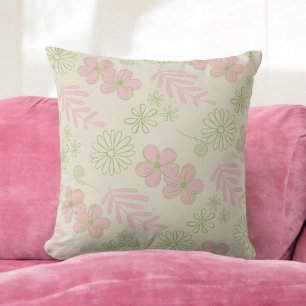 Grün Pink Beige Retro Y2K 70er Jahre Blumenmuster Kissen