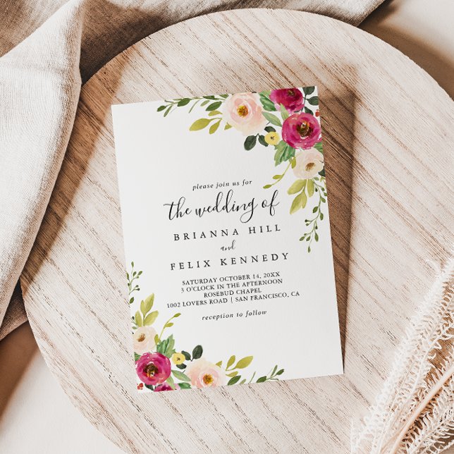 Grün Pink Blush Bloral Die Hochzeit von Einladung (Von Creator hochgeladen)