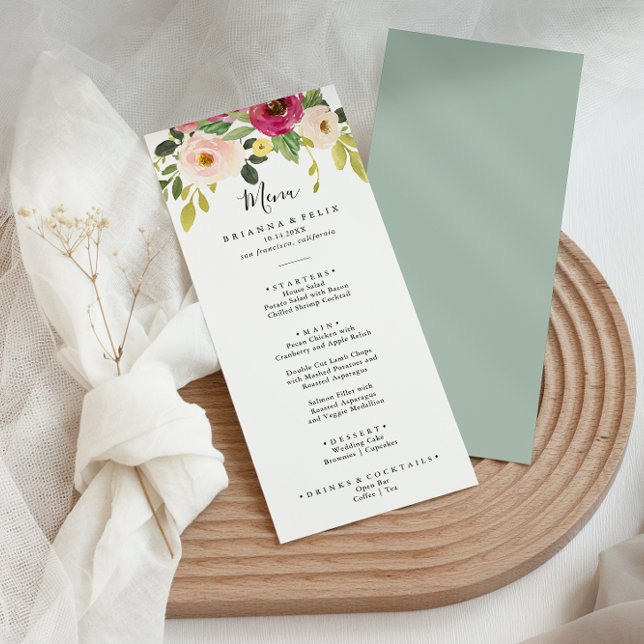 Grün Pink Blush Blues Abendessen Menükarte (Von Creator hochgeladen)