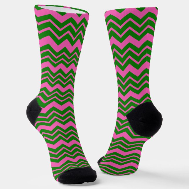Grün Pink Chevron Zickzack Design  Socken (Gewinkelt)