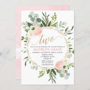 Grün pink goldfarbenes Mädchen 2. Geburtstag Einladung