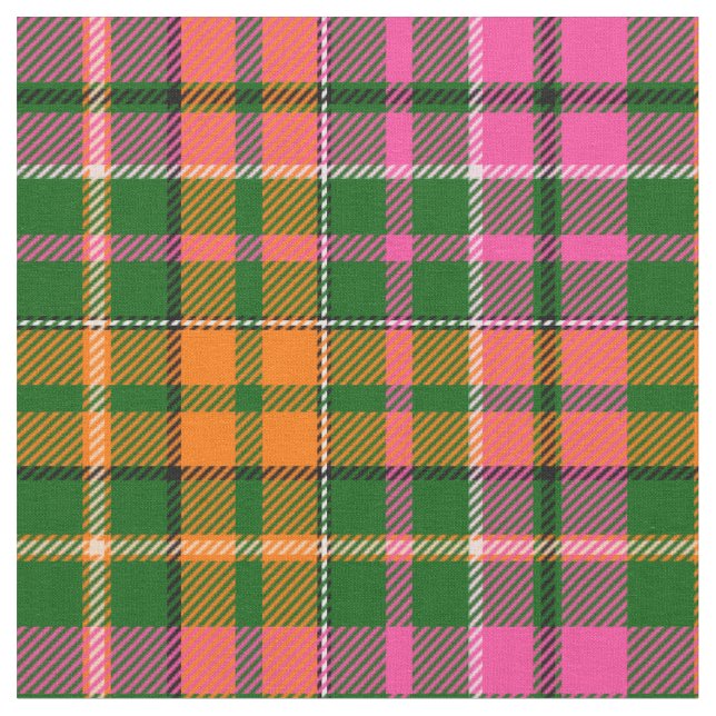 Grün Pink Orange Karo Tartan Design  Stoff (Nahaufnahme)