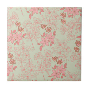 Grün Pink Retro Y2K 70er Blumenmuster Fliese
