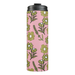Grün Pink Retro Y2K Funky Hippie Blumenmuster Thermosbecher