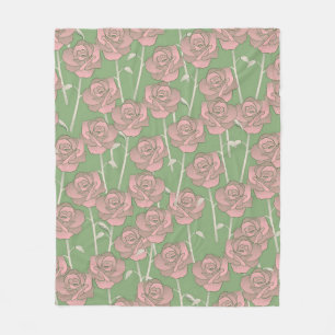 Grün Pink Tropisch Blumig Botanisch Frühling Somme Fleecedecke