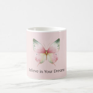 Grün Pink Weiß Minze Schmetterling Kaffeetasse