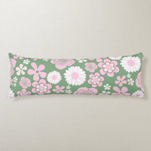 Grün Pink Weiß Retro Y2K 70er Blumenmuster Seitenschläferkissen