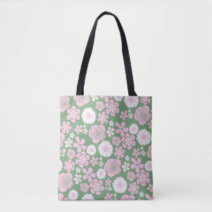 Grün Pink Weiß Retro Y2K 70er Blumenmuster Tasche