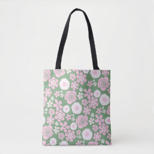 Grün Pink Weiß Retro Y2K 70er Blumenmuster Tasche