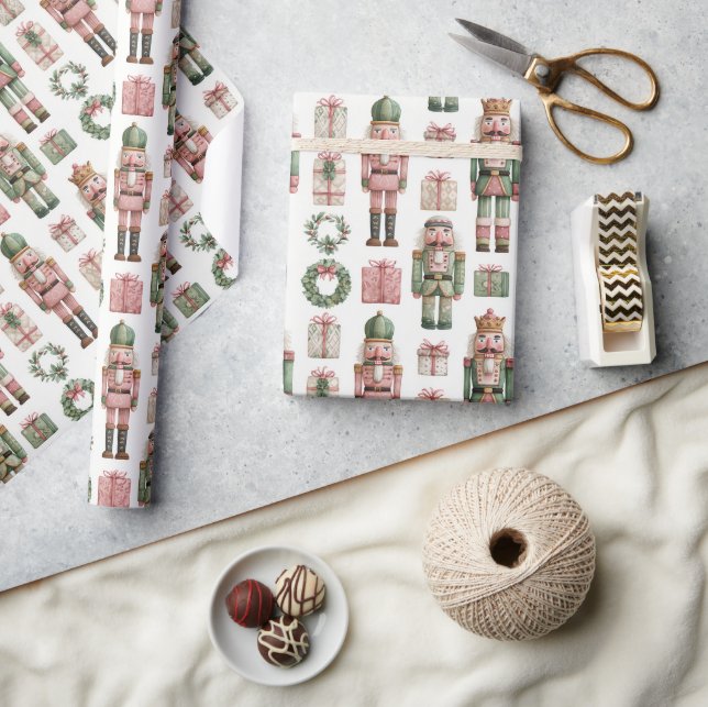 Grün-pinkes Nussknacker-Feiertagsmuster Geschenkpapier (Kunsthandwerk)