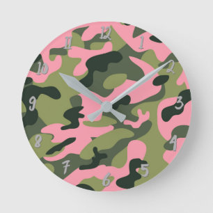 Grün Rosa Armee Tarnung Personalisiert Runde Wanduhr