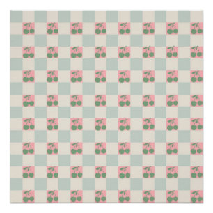Grün Rosa Ästhetik Kirsche Kariert Y2K Muster Poster
