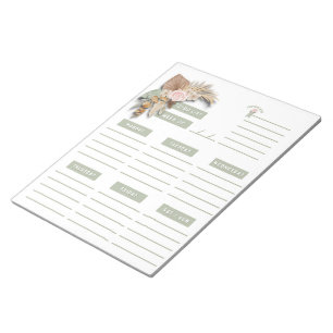 Grün Rosa Beige Floral Boho Wochenplaner Seiten Notizblock
