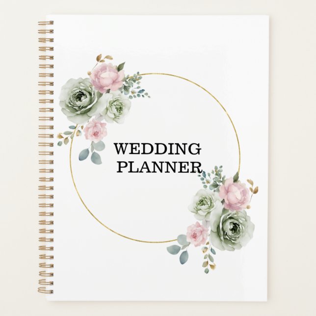 Grün & rosa Blume Hochzeitsplaner Planer (Vorderseite)