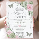 Grün rosa Blumenschmetterlinge Silbersüß 16 Einladung<br><div class="desc">Dieses schicke Sweet 16 Birthday Einladung verfügt über einen geometrischen Rahmen aus Silber Glitzer, der von zarten Aquarelltönen mit Salbei, blassrosa Blüten, sanften Salbei und Salbei- und Silberschmetterlingen geschmückt ist. Personalisieren Sie es einfach und schnell mit Ihren Daten, drücken Sie einfach die Schaltfläche Anpassen, um den Stil und die Platzierung...</div>