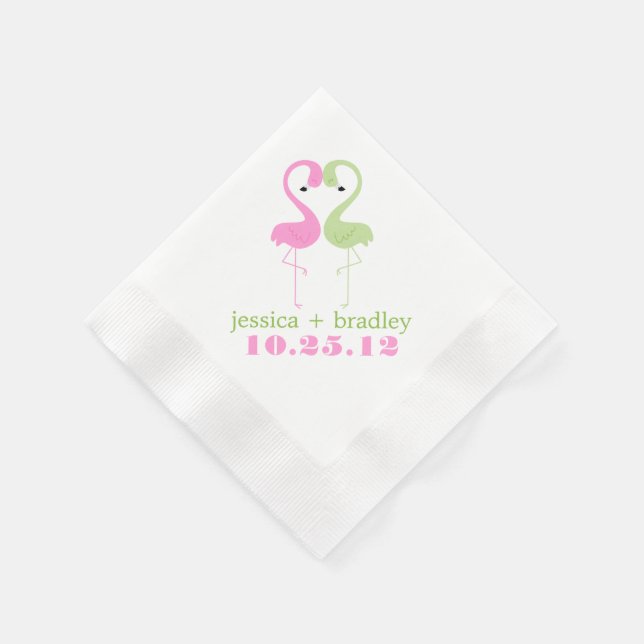 Grün-rosa Flamingos Strand Hochzeit Serviette (Ecke)