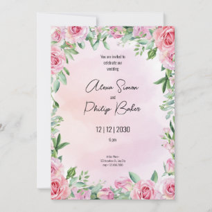 Grün-Rosa-Hochzeit, Grüne Blume Einladung