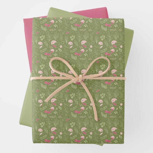 Grün/Rosa Niedlich Bird Baby DuscheWrapping Paper Geschenkpapier Set (Beispiel)