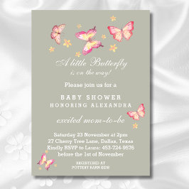 Grün rosa Pfirsichpfirsichbutterfly Babydusche I Einladung