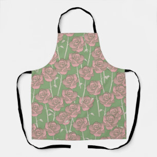 Grün Rosa Rose Retro Y2K 70er Blumenmuster Schürze