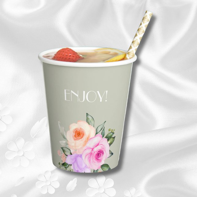 Grün rosa Rosen Blau Brautparty Pappbecher (Von Creator hochgeladen)