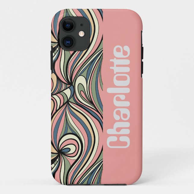 Grün, Rosa rot, dunkelblauer Retro Swirl Case-Mate iPhone Hülle (Rückseite)