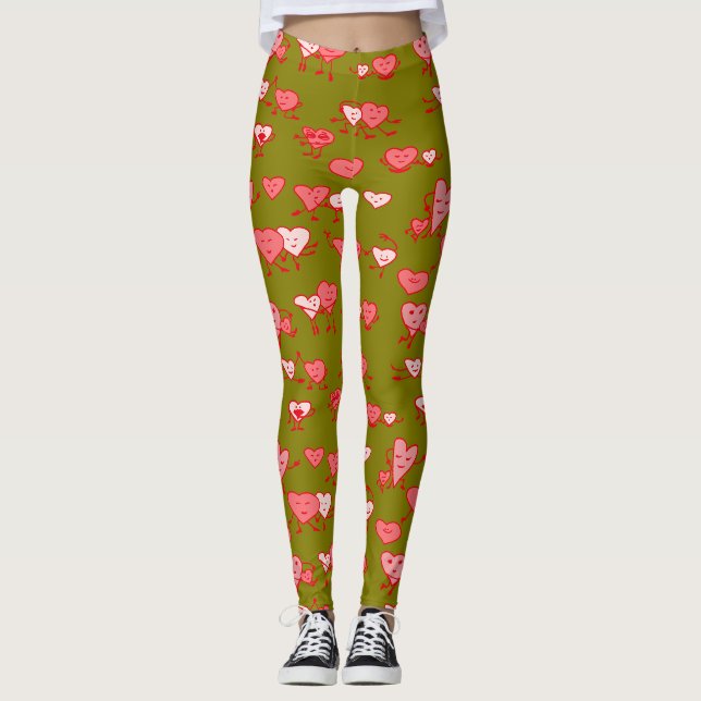 Grün rosa Tanzherzen LOving Paare Valentine Leggings (Vorderseite)