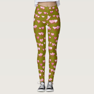 Grün rosa Tanzherzen LOving Paare Valentine Leggings
