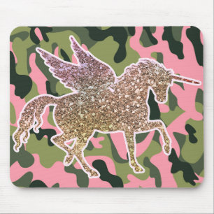 Grün Rosa Tarnung & Gold Glitter Einhorn Mousepad