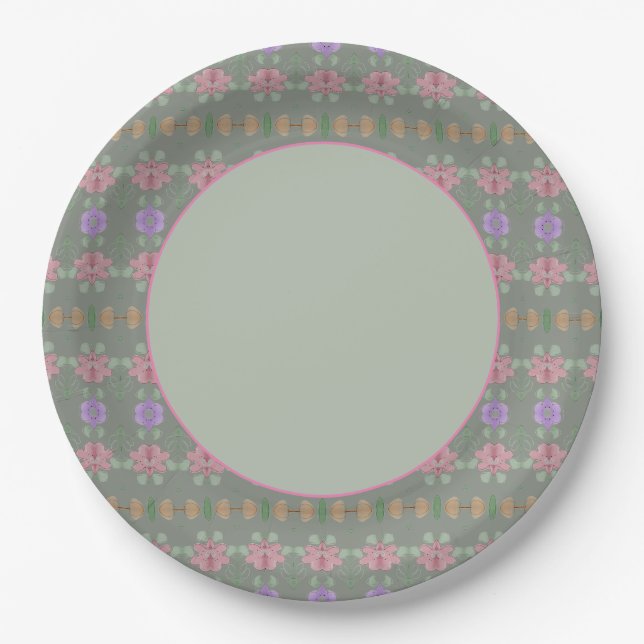 Grün rosa und Mauve Pappteller (Vorderseite)