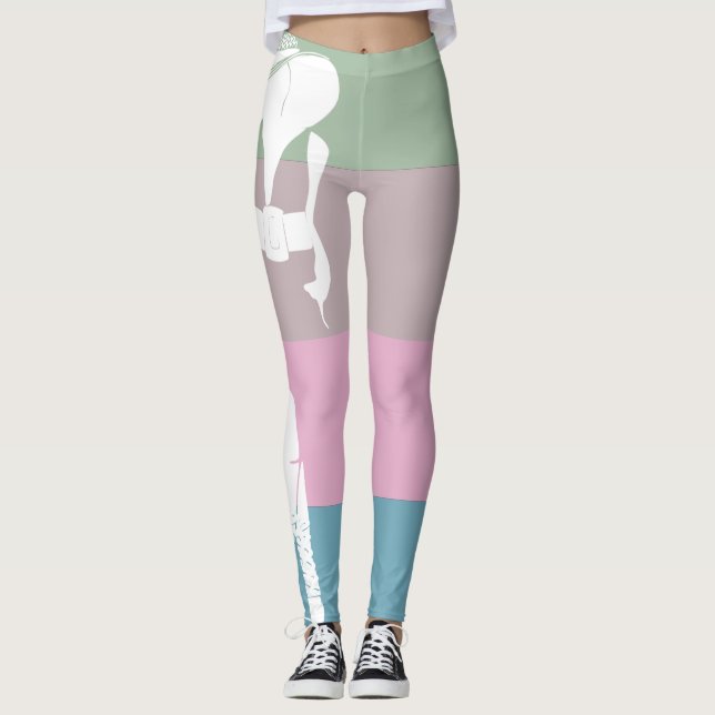 Grün rosa Weiß dicker Chick in einem Sonnenkleid Leggings (Vorderseite)