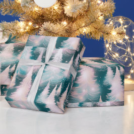Grün rosa Weiße Bäume Moderne Weihnachten Geschenkpapier