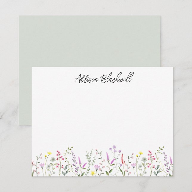 Grün rosa Wildblume, Personalisierter Name Mitteilungskarte (Vorne/Hinten)