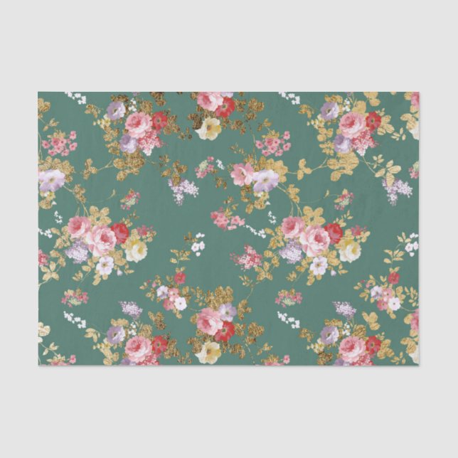 Grün-Rosagoldelegantes Blumen des Landes schickes Seidenpapier (Vorderseite)