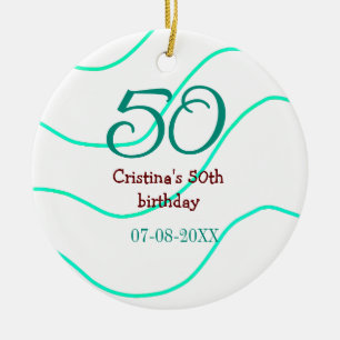 Grün rot 50 Geburtstagsjubiläum Namensdatum p Keramik Ornament