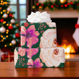 Grün Rot Aquarell Blumenmuster Geschenkpapier