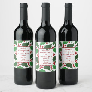 Grün-Rot-Jolly-Holly-Wein-Flaschenetikett Weinetikett