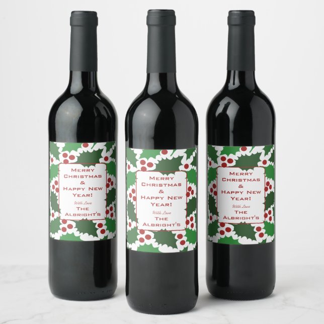 Grün-Rot-Jolly-Holly-Wein-Flaschenetikett Weinetikett (Flaschen)