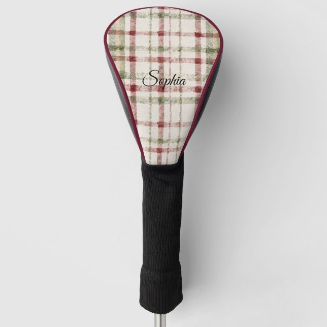 Grün-Rot kariert gestreift cremefarben Golf Headcover (Vorderseite)