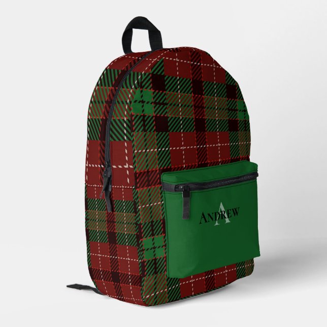 Grün, Rot, Schwarz Personalisiert Kariert Bedruckter Rucksack (Rückseitige Ecke links)
